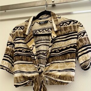 Vintage DeWyn Joy Fashions Tie Front Crop Top Tribal Print Y2K Boho